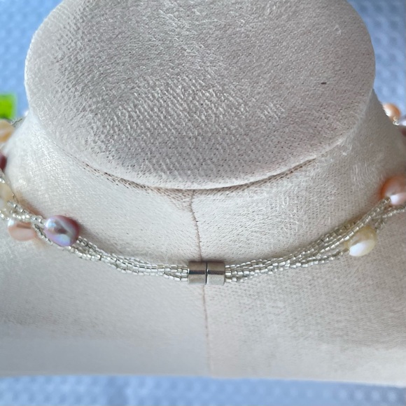 Stunning Triple-strand Baroque Pearl and Seed Bead Necklace Iridescent EUC #638 - Picture 4 of 8